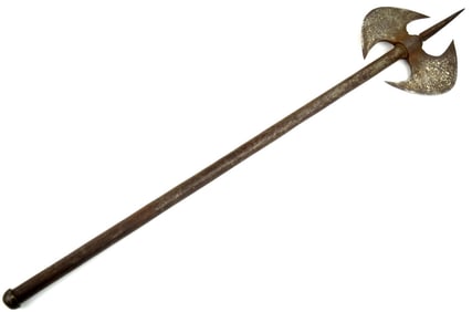 Antique Islamic Mughal Indian Double-headed Fighting Axe with Silver Inlaid Decorations.