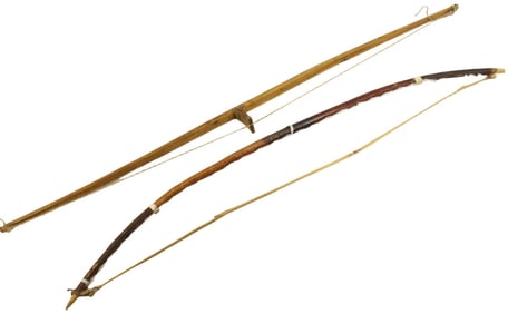 Lot of 2 Tribal African or Asian Hunting Long Bows Longbows.