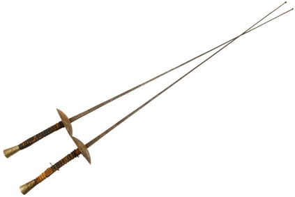 Pair of Antique 19th C. French Fencing Foils by COULAUX Co. Klingenthal. Extensive Markings to