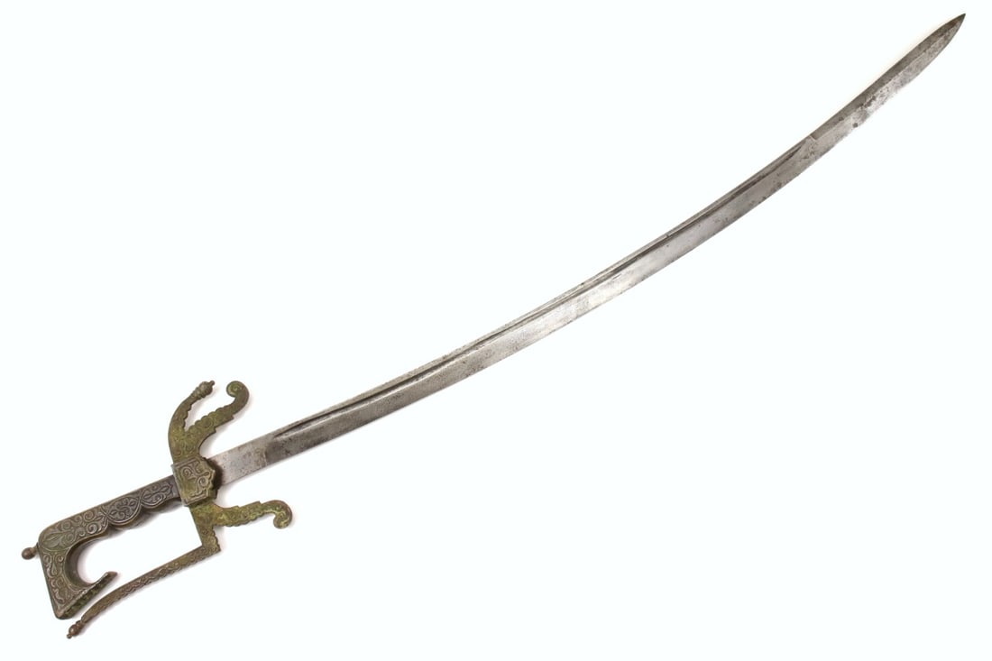 Unusual Antique Arabic Moroccan NIMCHA Sword with Enameled Brass Hilt & Strong Blade with Maker Mark (1 of 12)