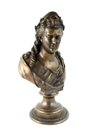 A Bust of Empress Catherine II (Catherine the Great). Antique Russian Bronze Figure Statue.