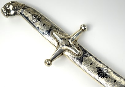 Very Nice Quality Russian Caucasian KUBACHI Presentations SHAMSHIR Sword in Niello Silver Mounts.