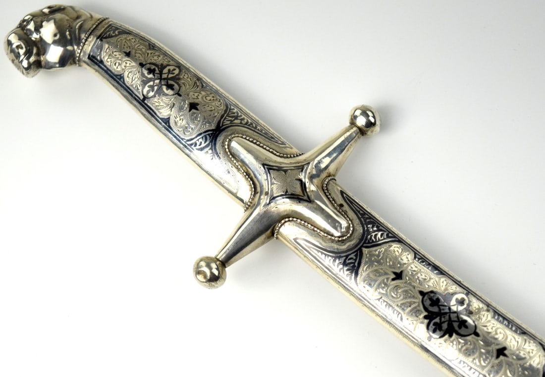 Very Nice Quality Russian Caucasian KUBACHI Presentations SHAMSHIR Sword in Niello Silver Mounts. (1 of 20)