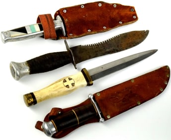 Lot of 4 Vintage Knives & Dagger. Including Mexican Knife with Fancy Mother of Pearl & Turquoise