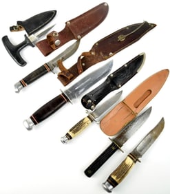 Lot of 6: 5 Vintage German Made Hunting Knives & 1 Push Dagger Knife.