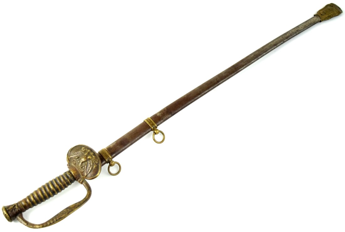 Scarce Model 1860 US Field & Staff Officer Sword for a Boy. Solid Brass Hilt Mounts with Patriotic (1 of 16)