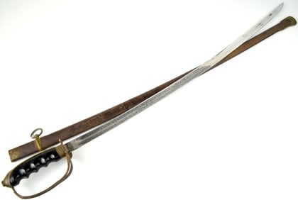 Early 1902 Model US Cavalry Officer's Sword with Engraved Import Blade & Brass Mounts.