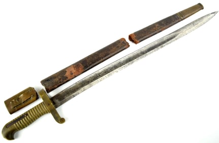 American Civil War era Model 1861 Sword Bayonet for Navy Plymouth Rifle, Marked Brass Hilt. Original