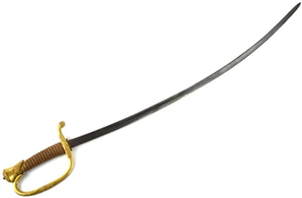 Early M-1872 US Artillery Officer's Sword with Gold Gilt Brass Hilt.
