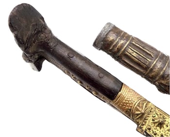 ANTIQUE 18th-19th C. ISLAMIC OTTOMAN TURKISH YATAGAN SWORD, GOLD GILT MOUNTS, POSSIBLY DAMASCUS