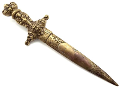 ANTIQUE FRENCH OR SPANISH ALL BRONZE FIGURAL RELIGIOUS OR SATANIC RITUAL DAGGER. BEAUTIFUL DETAILS,