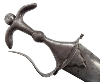 RARE ANTIQUE 17th C. LARGE ISLAMIC MUGHAL INDIAN ''CHILANUM'' DAGGER KNIFE, STRONG ALL-STEEL