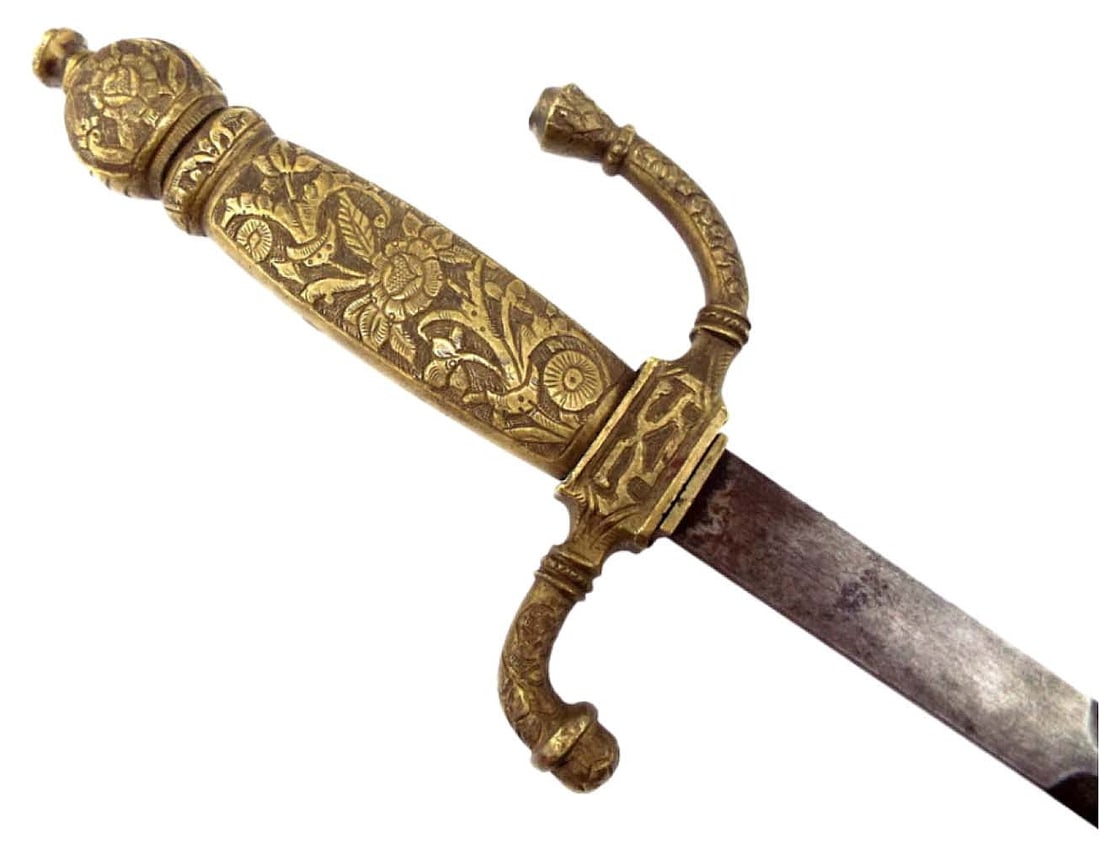 ANTIQUE 19th C. ENGLISH FRENCH OR SPANISH COURT OFFICER'S DRESS SWORD EPPIE RAPIER. SOLID BRASS HILT (1 of 16)