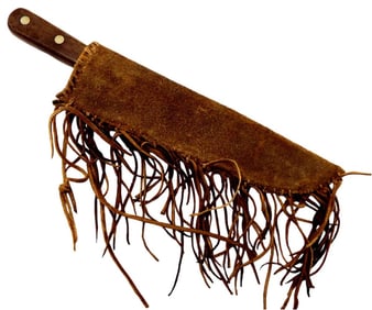 GERMAN MADE AMERICAN INDIAN LARGE BUFFALO HUNTING SKINNING TRADE KNIFE, IN ITS NICE LEATHER SHEATH.