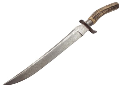 GOOD EARLY AMERICAN FIGHTING OR HUNTING KNIFE WITH STRONG LONG BLADE AND STAG GRIP. PROBABLY AROUND