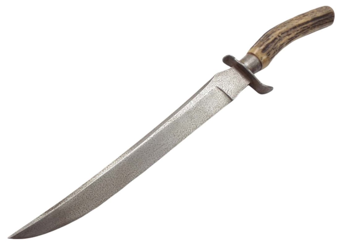 GOOD EARLY AMERICAN FIGHTING OR HUNTING KNIFE WITH STRONG LONG BLADE AND STAG GRIP. PROBABLY AROUND (1 of 17)