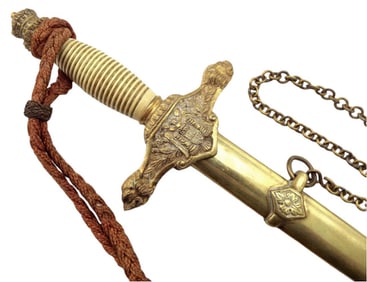 NICE LARGE WW I - WW II SPANISH NAVY OR AIRFORCE OFFICER'S DIRK DAGGER WITH CHAIN. COMPLETE WITH ITS