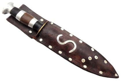 NICE QUALITY WW II US NAVY SAILOR MADE FIGHTING KNIFE, FANTASTIC SHEATH, PERSONALIZED WITH LARGE "S"