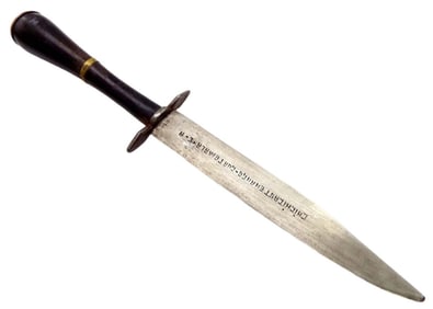 ANTIQUE LATIN OR CENTRAL AMERICAN GUATEMALA KNIFE DAGGER. NICE BULL H0RN GRIP WITH BRASS MOUNTS,