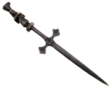 RARE ANTIQUE ALL BRONZE TRIBAL AFRICAN ISLAMIC CEREMONIAL FIGURAL DAGGER SWORD.