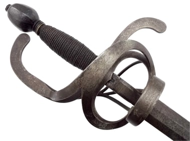 Beautiful Large French or German Swept-hilt Rapier Sword, Very Strong Hexagonal Section Blade with N