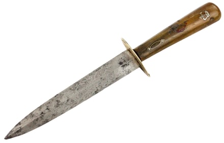 RARE AMERICAN CIVIL WAR ENGLISH MADE OFFICER'S DAGGER DIRK ''SURE DEFENCE'' ETCHED BLADE, LOVELY HOR