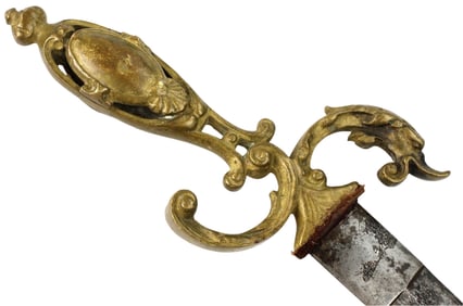 INTERESTING ANTIQUE 19TH C. FRENCH OR SPANISH FIGURAL HILT DAGGER, POSSIBLY A NAVAL DIRK FOR NAVY OF