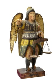 Early Antique Mexican Wood Santo San Miguel With Scales