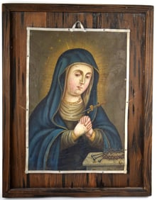 Antique Mexican Tin Retablo Our Lady of Sorrow