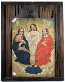 Antique Mexican La Santisima Trinidad Tin Retablo