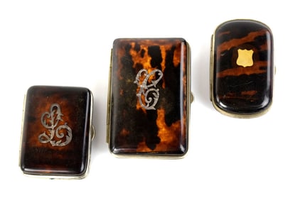 Group Antique Tortoise Shell Silver Coin Purses Card Holder