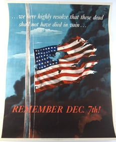 RARE WWII 1942 POSTER REMEMBER DEC. 7th !  US GOVT OFFICE WAR INFORMATION