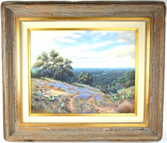 American Texas Renne Hughes Bluebonnet Landscape Oil On Canvas