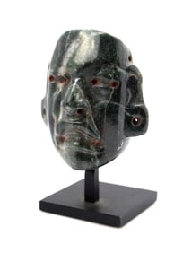 Rare Pre-Columbian Olmec Jade Maskette mounted on custom stand. Probably South Mexico or Guatemala