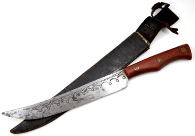 Large Antique Middle Eastern or Balkans Knife with Decorated Blade