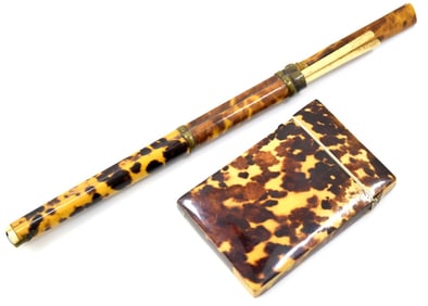 Antique Chinese Tortoise Shell Trousse Traveling Set And Card Holder