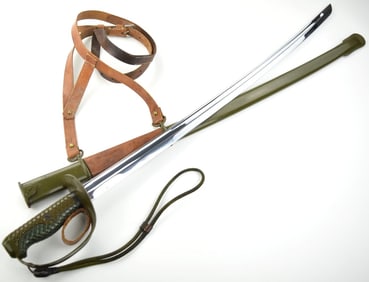 Scarce Full Set - WW II Chinese Army Cavalry Battle Sword with Matching Serial Numbers, Belt and