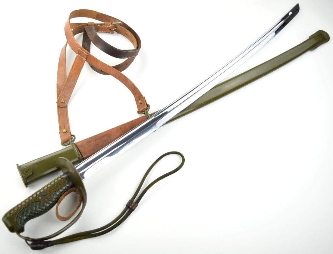 Scarce Full Set - WW II Chinese Army Cavalry Battle Sword with Matching Serial Numbers, Belt and (1 of 20)