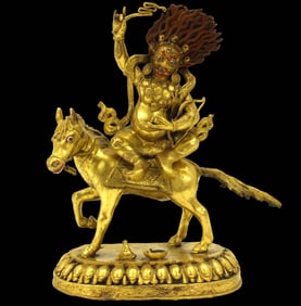 Beautiful Chinese Buddha Buddhist Deity Figure of Heavy Cast Bronze with Gold Gilt Finish & Paint or