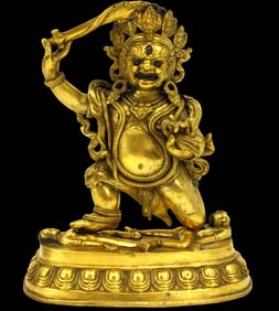 Beautiful Chinese Buddha Buddhist Deity Figure of Heavy Cast Bronze with Gold Gilt Finish & Paint or