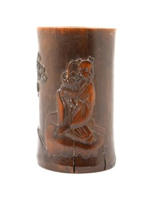 Chinese Hand Carved Bamboo Brush Pot Scenic Design