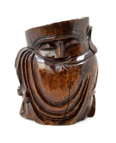 Chinese Carved Hardwood Brush Pot With A Chinese Man