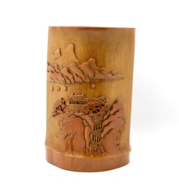 Antique Chinese Carved Bamboo Brush Pot Bitong Late 19th/early 20th