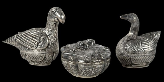 Lot of 3 Antique Cambodian 900 Silver Betel Nut Boxes