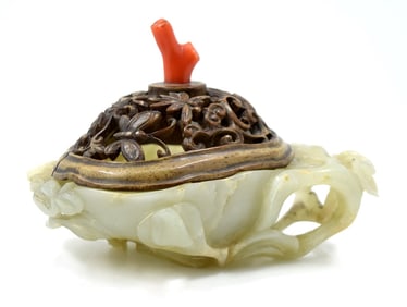 Very Fine Antique Chinese Natural Carved Jade Incense Burner