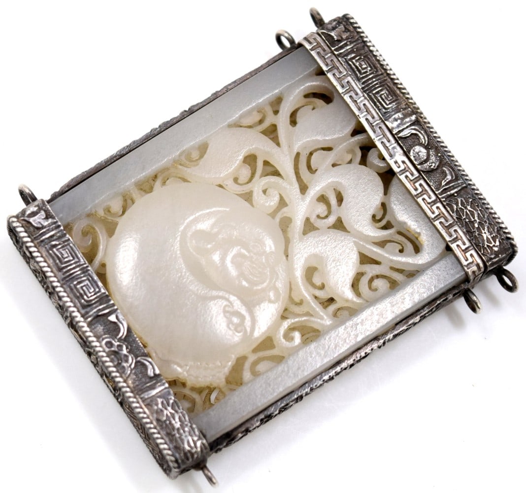 Exceptionally Fine Antique Chinese Carved White Jade in Silver Setting Card Case (1 of 8)