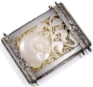 Exceptionally Fine Antique Chinese Carved White Jade in Silver Setting Card Case (1 of 8)
