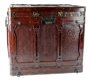 Antique Large Chinese Rattan and Bamboo Travel Storage Chest