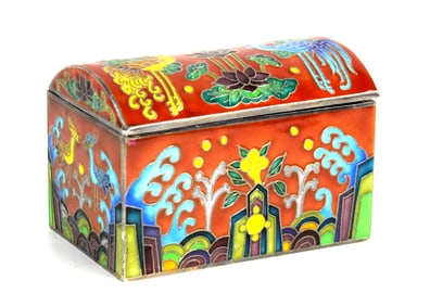 Fine Silver Cloisonne Enameled Box - Korean Bonghwang and Lotus Ornament