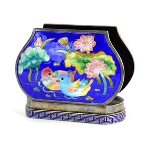 Fine Silver Cloisonne Enameled Napkin Holder - Korean Birds and Flowers Ornament
